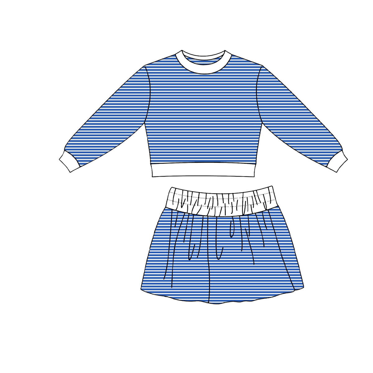 Moq 5 Preorder Baby Girls Kids Long Sleeves Blue Stripes Shirt Skirt Shorts Set Yoga Active Clothes
