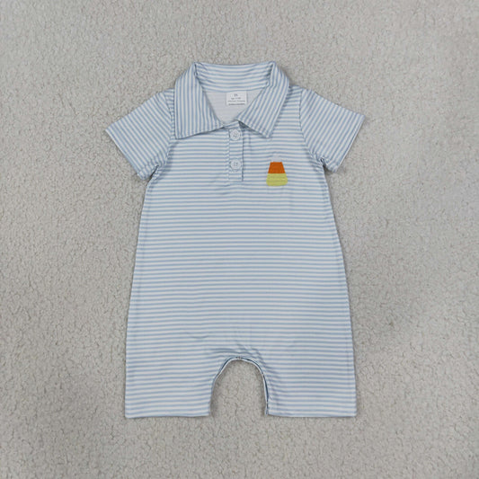 Baby Boys Kids Embroidery Candy Blue Stripes Halloween Romper Clothes