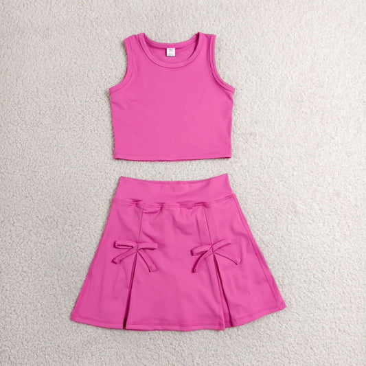 Baby Girls Kids Pink Tops Shorts Skirt Shorts Summer Yoga Active Clothes Set