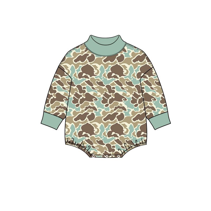 Moq 5 Preorder Baby Boys Infant Long Sleeves Green Camo Bubble Romper Clothes