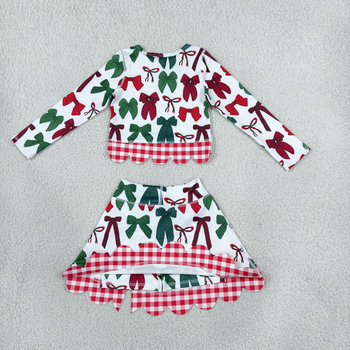 Baby Girls Kids Long Sleeves Christmas Bows Shirt Scallop Skirt Shorts Yoga Active Set Clothes