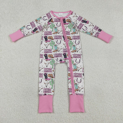 Baby Girls Long Sleeves Boots Cactus Cowgirl Zipper Footie Sleeper Romper