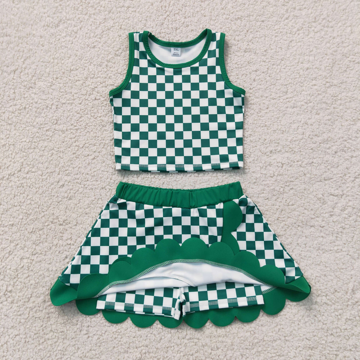 Sibling Baby Girls Kids Sleeveless Checked Shirts Scallop Skirts Shorts Yoga Active Sets Clothes
