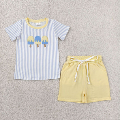 Sibling Baby Boys Kids Embroidery Popsicle Stripes Tops Shorts Set Romper Summer Clothes