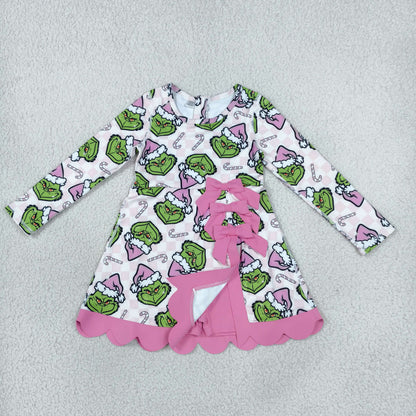 Sibling Baby Girls Kids Long Sleeves Christmas Bows Scallop Dresses Yoga Active Clothes