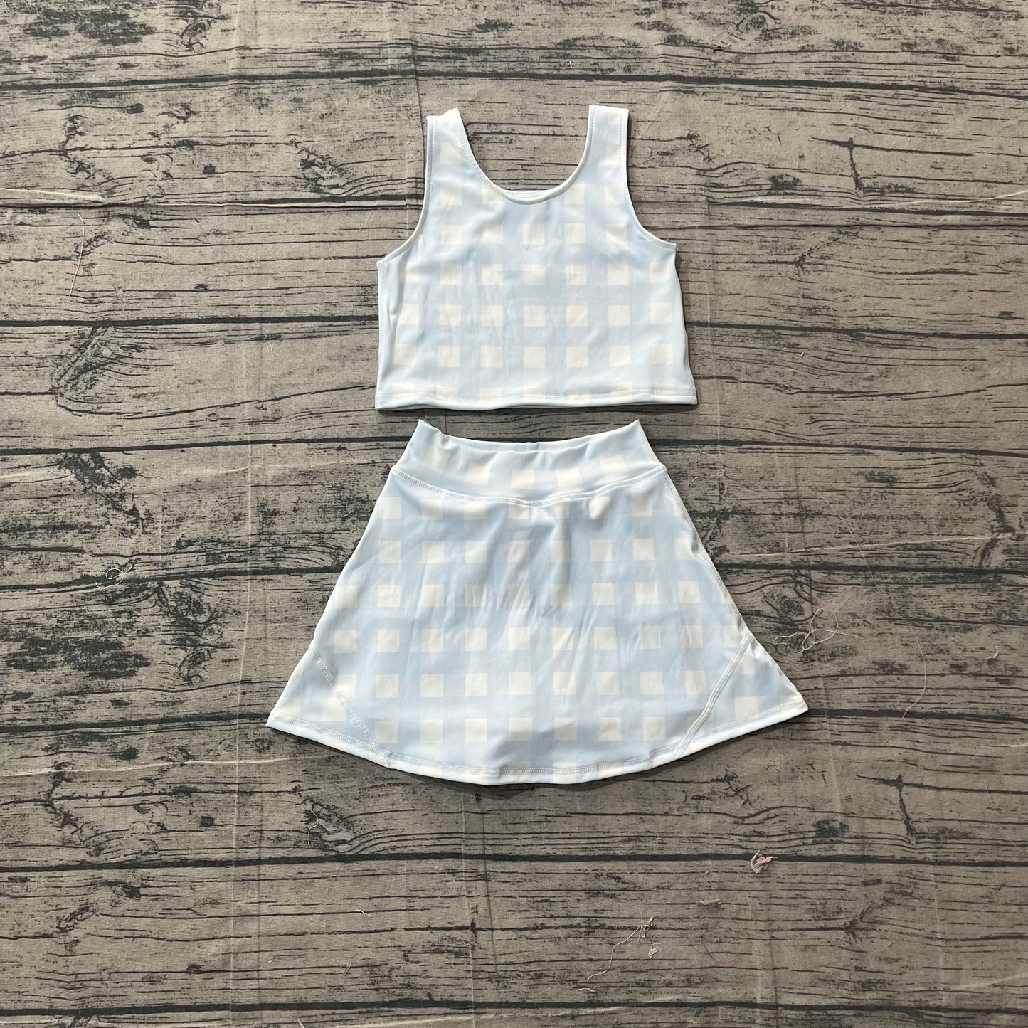 Baby Girls Kids Sleeveless Blue Plaid Tops Skirt Shorts Yoga Summer Set