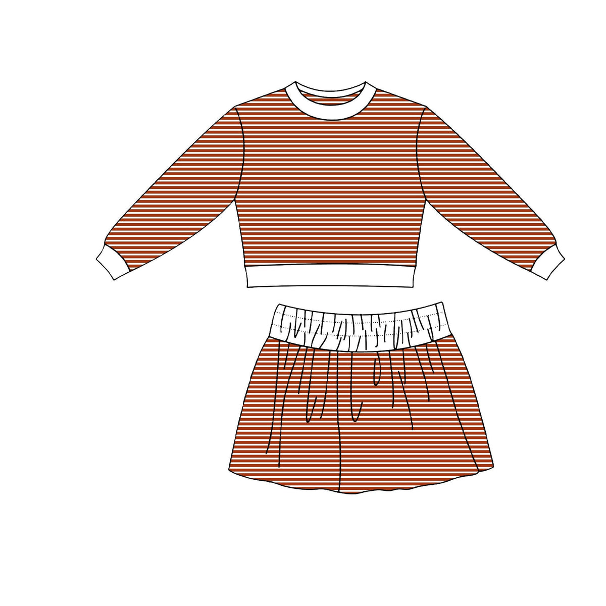 Moq 5 Preorder Baby Girls Kids Long Sleeves Shirt Skirt Shorts Stripes Set Yoga Clothes