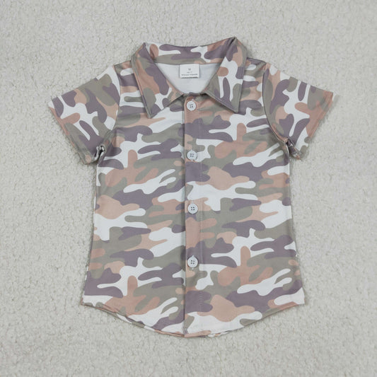 Baby Boys Camo Pattern Short Sleeves Buttons Cardigan Shirt