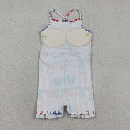 Baby Girls Sleeveless 4th of July Bows Yoga Shorts Knee Length Dress