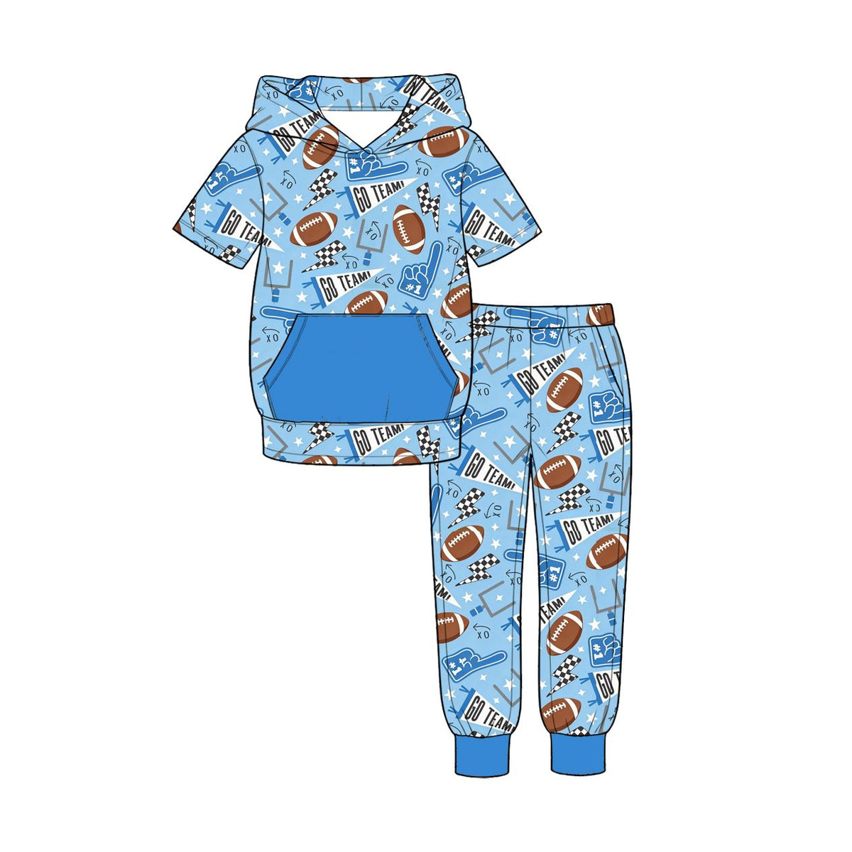 Moq 5 Preorder Baby Boys Kids Football Hoodie Shirt Pockets Pants Set Blue Clothes