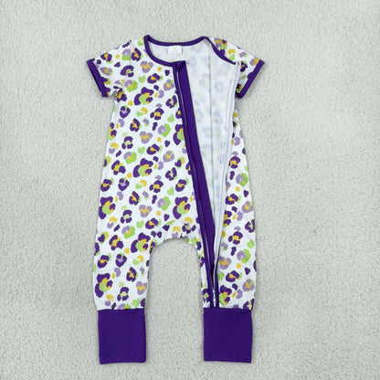 Sibling Baby Girls Kids Short Sleeves Leopard Romper Dress Set Mardi Gras Clothes
