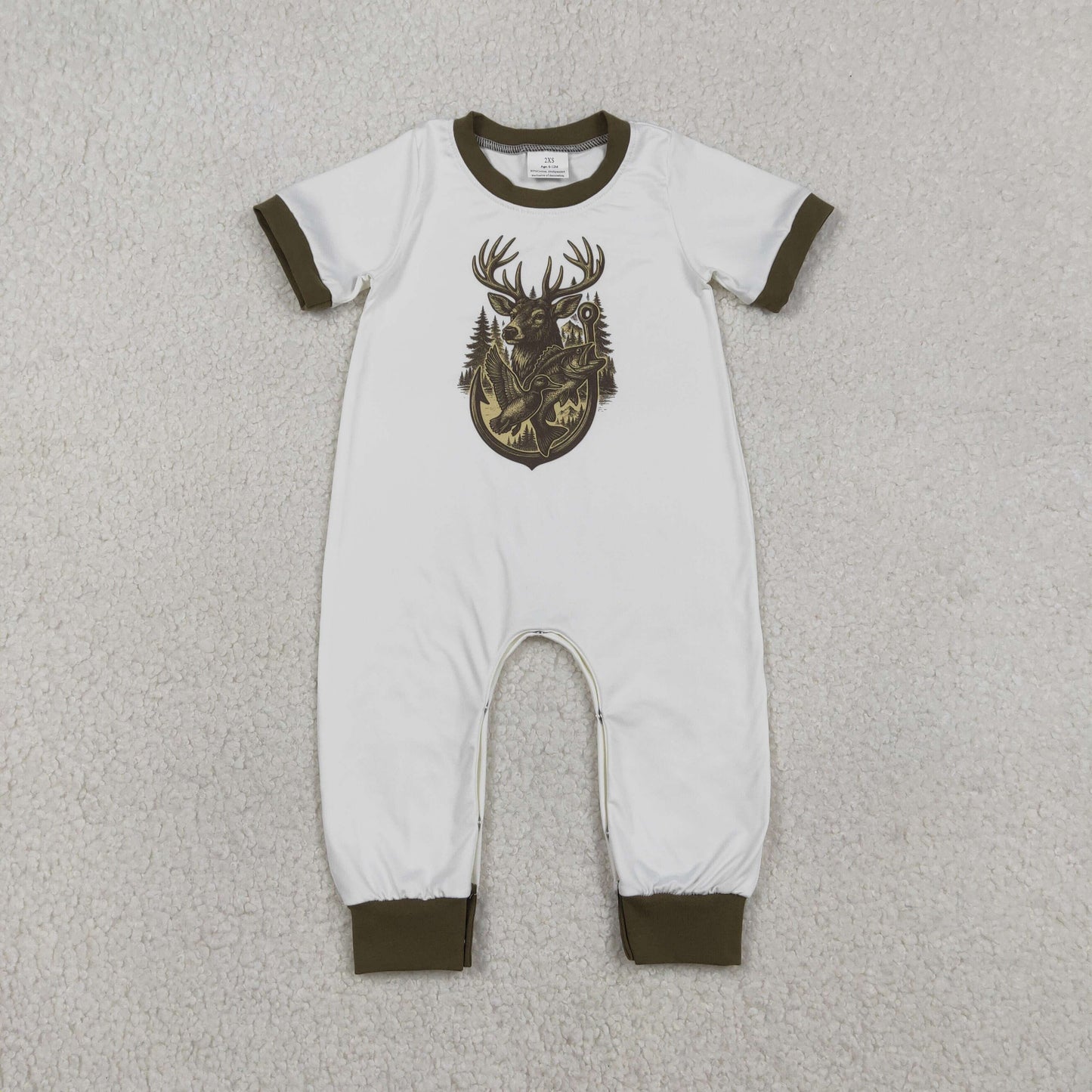 Baby Boys Infant Short Sleeves Deer Fishing Buttons Romper