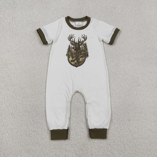 Baby Boys Infant Short Sleeves Deer Fishing Buttons Romper