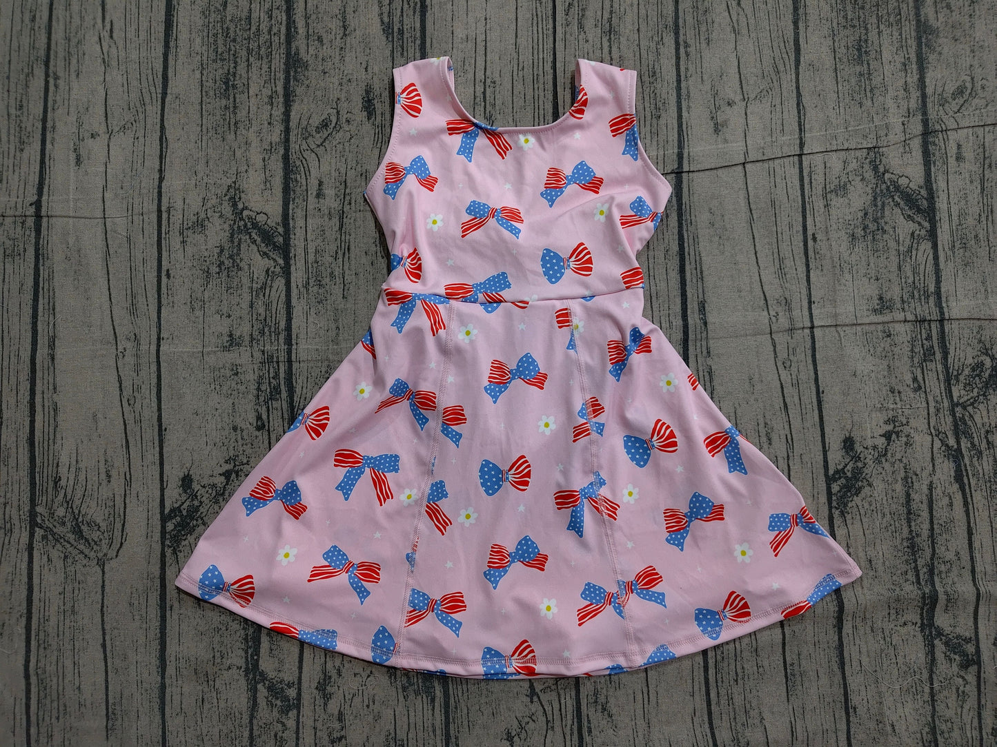 Preorder Baby Girls Toddler Bows Flower 4th of July Pink Yoga Shorts Knee Length Dress