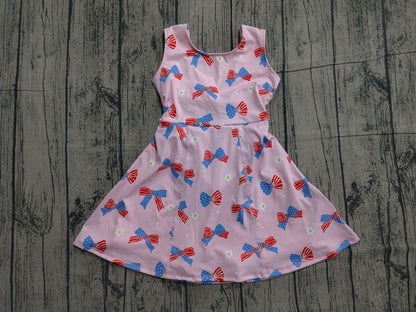 Preorder Baby Girls Toddler Bows Flower 4th of July Pink Yoga Shorts Knee Length Dress