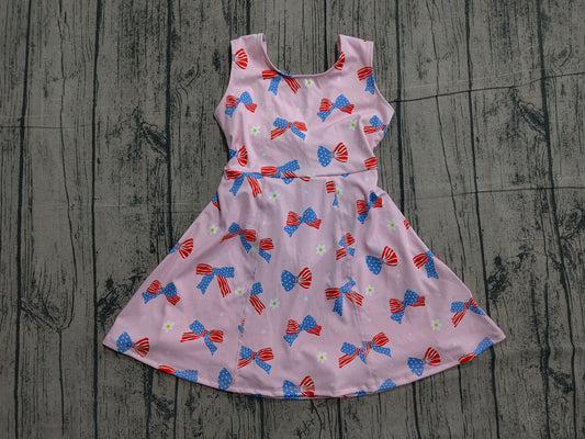 Preorder Baby Girls Toddler Bows Flower 4th of July Pink Yoga Shorts Knee Length Dress
