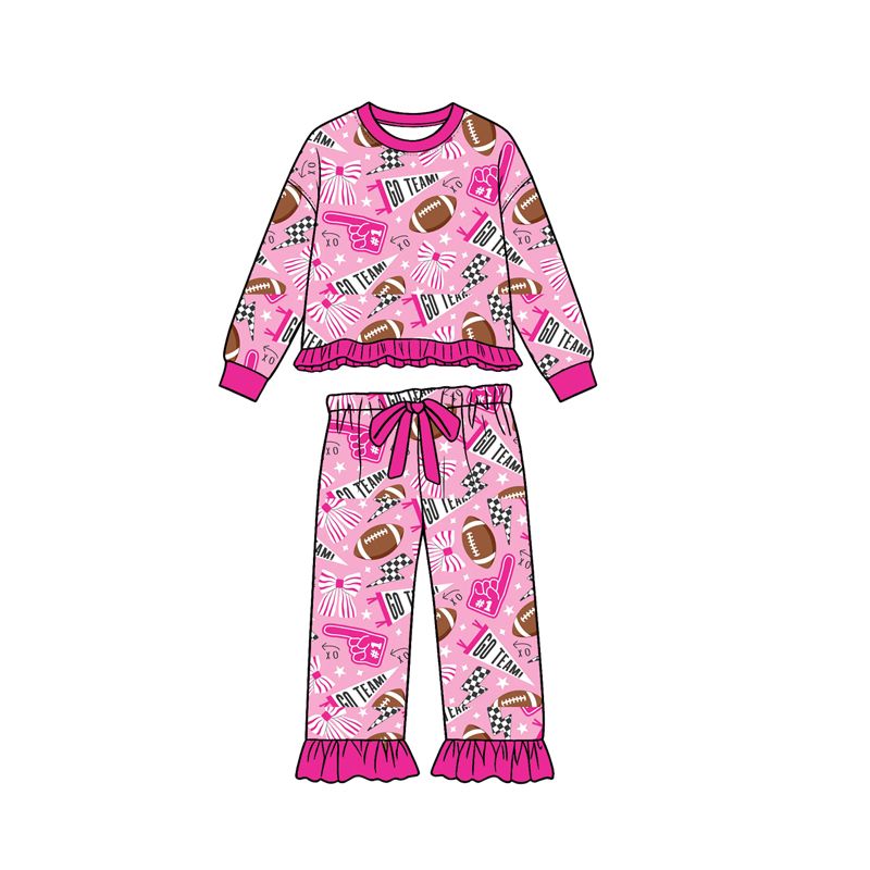 Moq 5 Preorder Baby Girls Kids Long Sleeves Football Bows Shirt Pants Pink Set Clothes