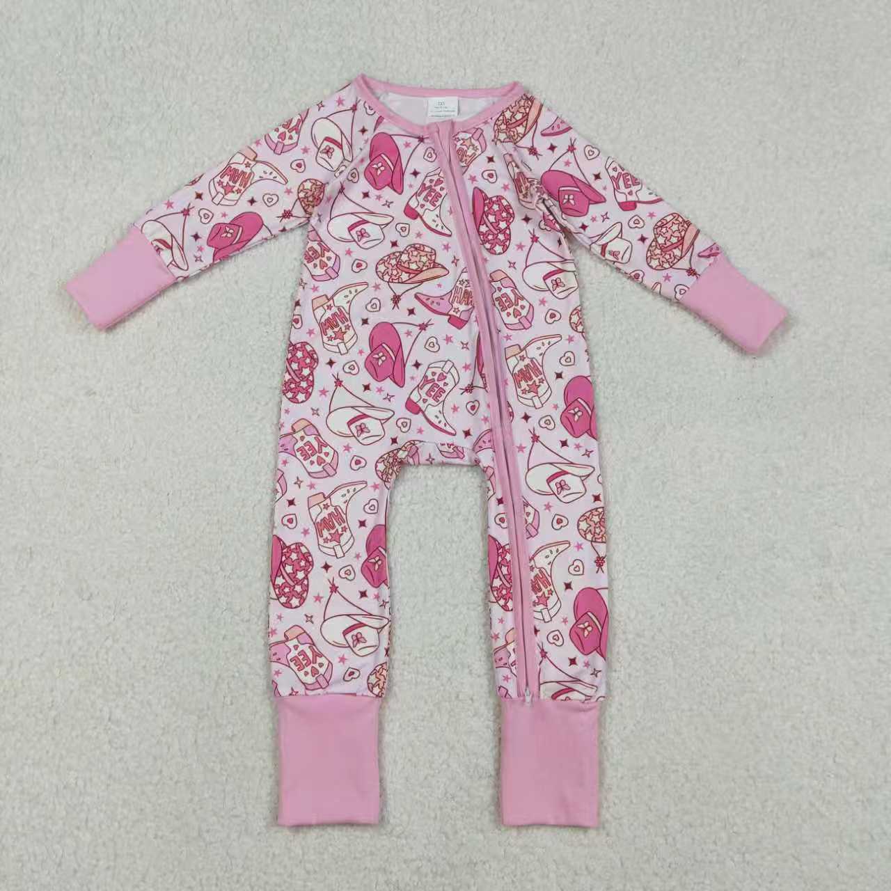 Sibling Baby Girls Long Sleeves Hats Boots Hearts Valentine Pink Zipper Footie Romper Pajamas Set