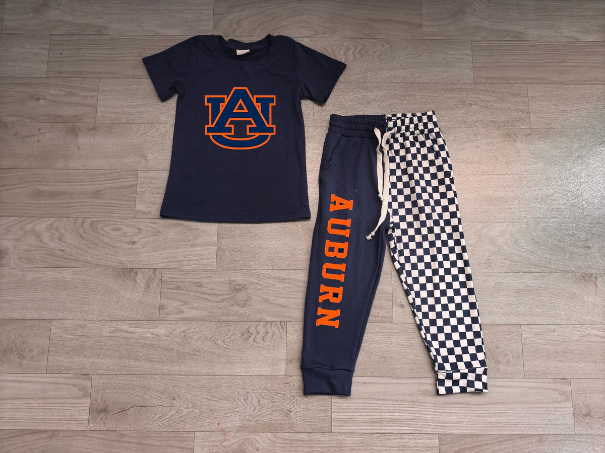 No moq Preorder Baby Boys Kids Short Sleeves Navy Shirt Checked Pockets Pants Team Set Clothes