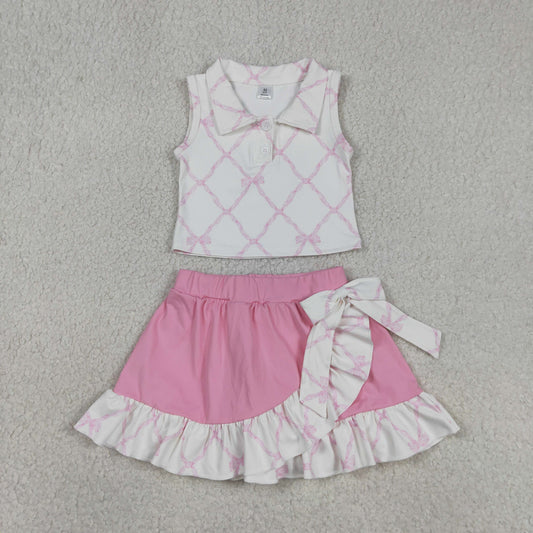 Baby Girls Bows Buttons Tops Ruffle Pink Skirt Shorts Yoga Active Clothes Set