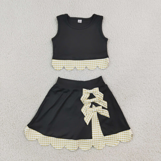 Baby Girls Kids Scallop Black Shirt Bows Skirt Shorts Set Yoga Active Clothes