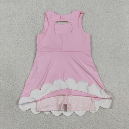 Sibling Baby Girls Kids Sleeveless Floral Bows Yoga Scallop Shorts Dresses