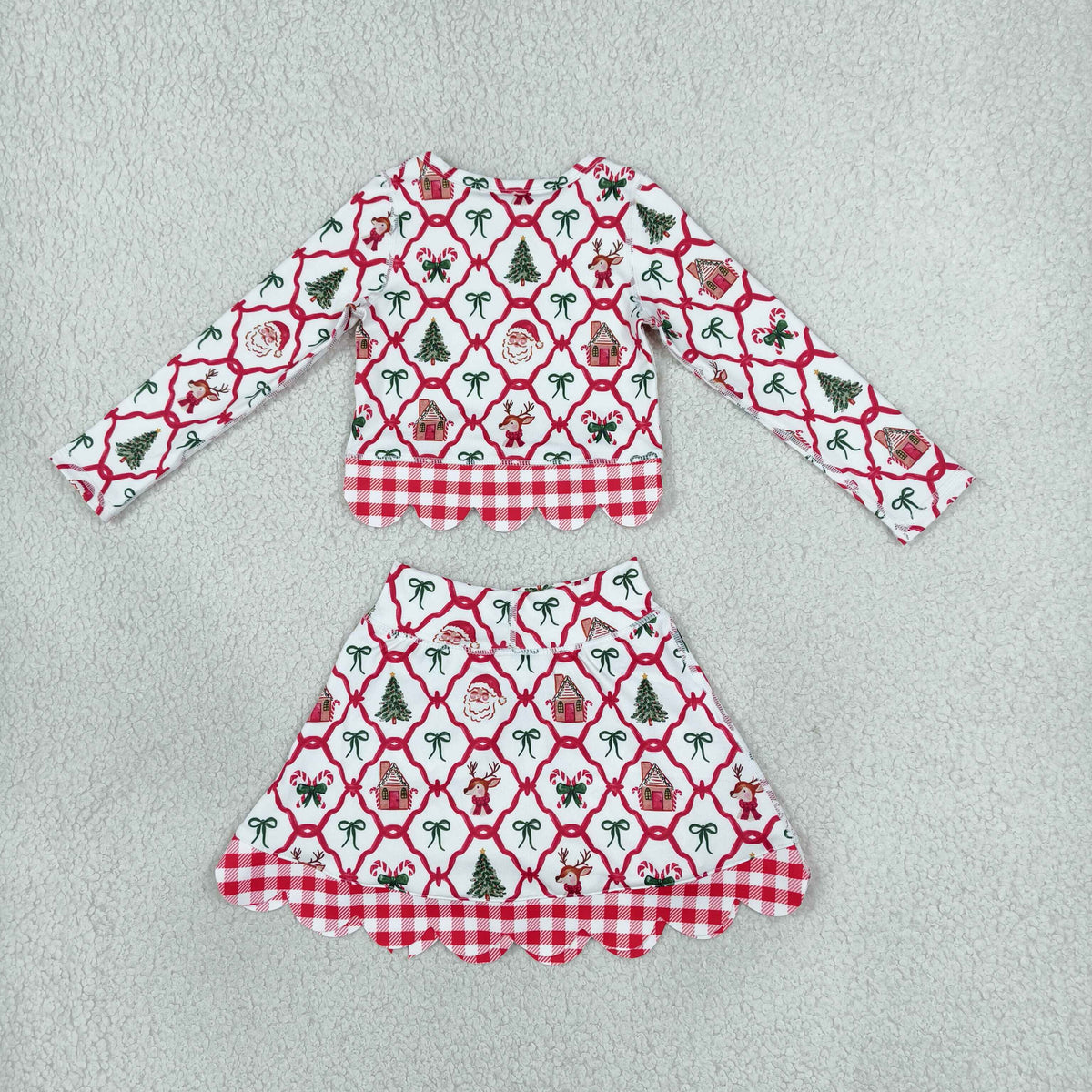 Baby Girls Kids Christmas Santa Shirt Bows Scallop Skirt Shorts Yoga Active Set Clothes