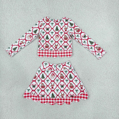 Baby Girls Kids Christmas Santa Shirt Bows Scallop Skirt Shorts Yoga Active Set Clothes