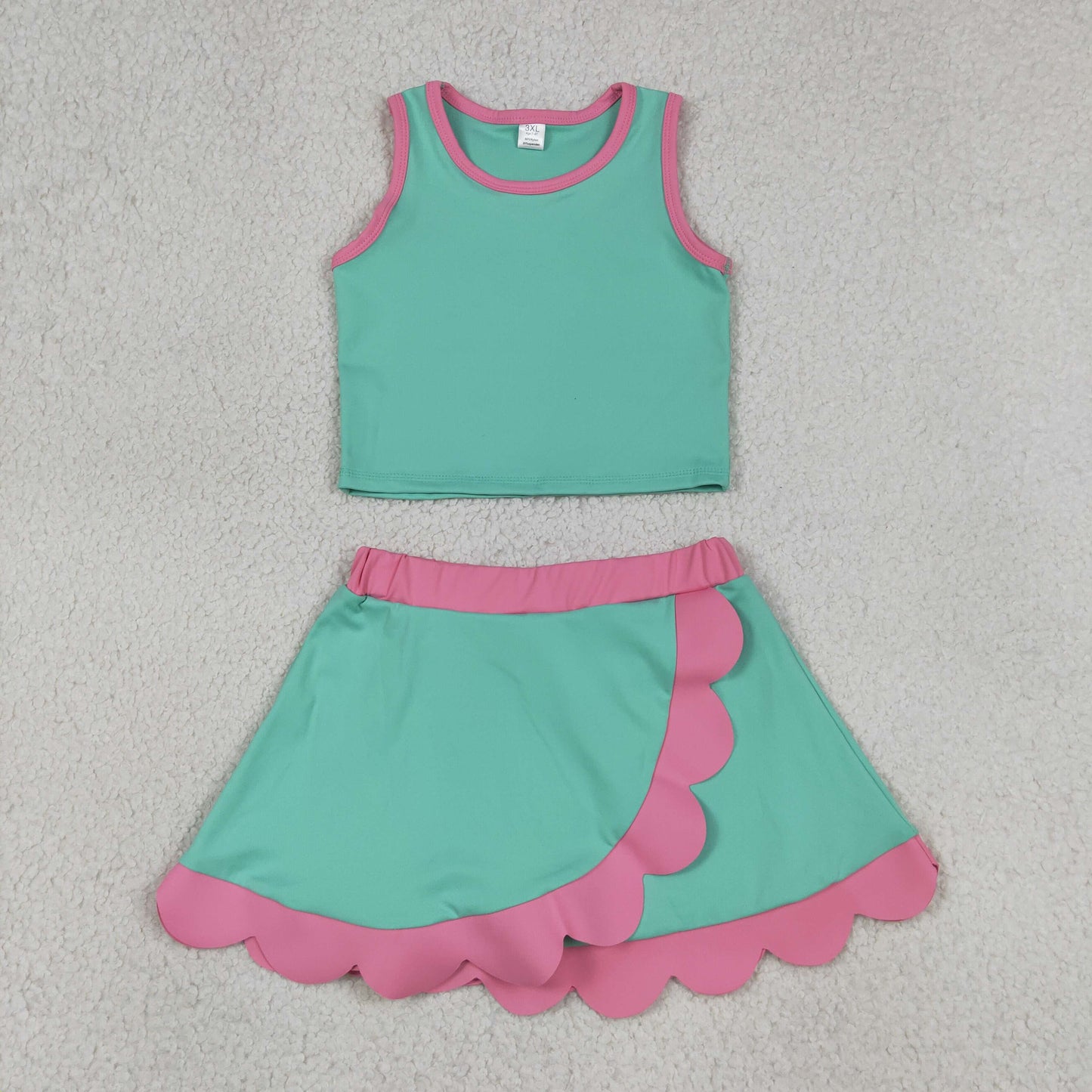 Baby Girls Kids Green Tops Scallop Skirt Shorts Yoga Active Set Summer Clothes