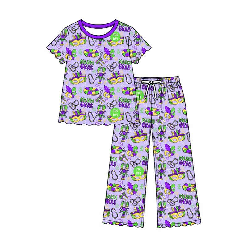 Moq 5 Preorder Baby Girls Kids Crawfish Anchors Masks Mardi Gras Shirt Pants Set Clothes