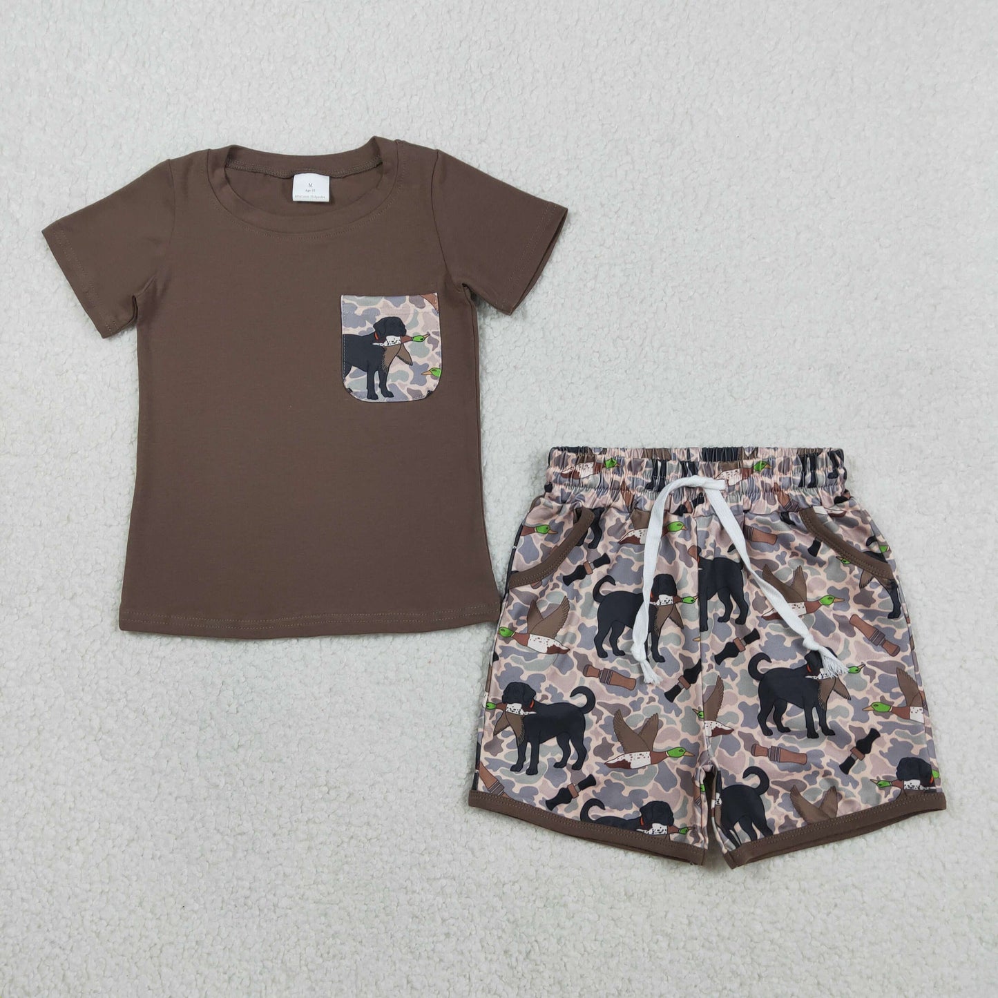 RTS Baby Boys Kids Short Sleeves Pocket Shirt Dogs Ducks Camo Shorts Clothes Set