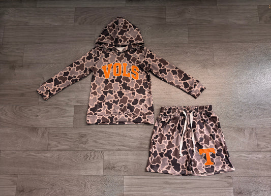No moq Preorder Baby Boy Kids Long Sleeves Camo Hoodie Shirt Chicken Shorts Team Set