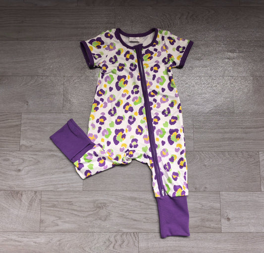 No moq Preorder Baby Girls Infant Leopard Mardi Gras Footie Sleeper Zipper Romper Clothes