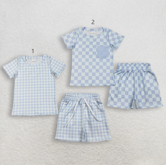 RTS Sibling Baby Boys Girls Short Sleeves Plaid Shirts Shorts Sets Summer Clothes