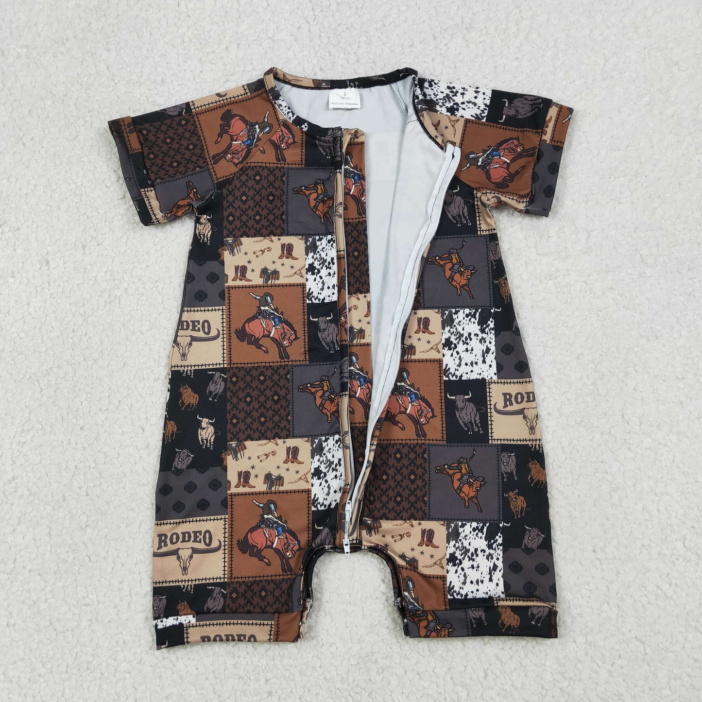 RTS Baby Boys Infant Short Sleeves Rodeo Western Zipper Romper