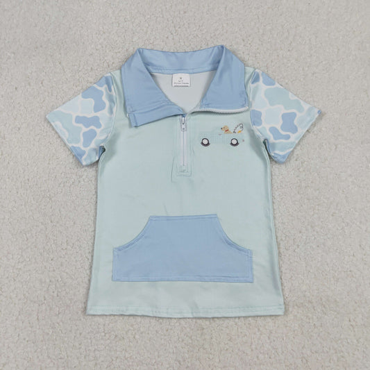 Baby Boys Kids Blue Camo Long Sleeves Dog Fishing Truck Zipper Pullover Shirt