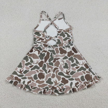 Baby Girls Kids Sleeveless Ducks Deer Dogs Yoga Active Knee Length Camo Dress