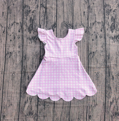 Preorder Baby Girls Kids Short Sleeves Pink Plaid Yoga Active Knee Length Dress