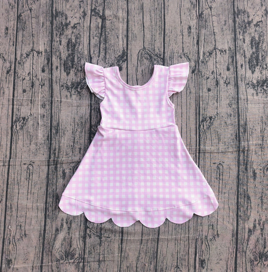 Preorder Baby Girls Kids Short Sleeves Pink Plaid Yoga Active Knee Length Dress