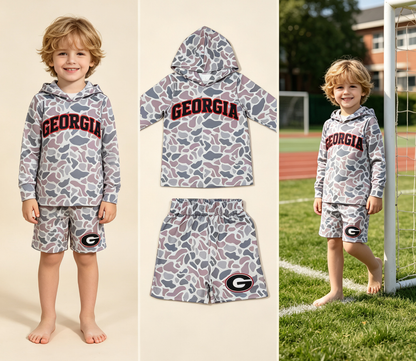 Baby Boy Kids Long Sleeves Grey Camo Hoodie Shirt G Shorts Team Set