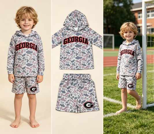 Baby Boy Kids Long Sleeves Grey Camo Hoodie Shirt G Shorts Team Set