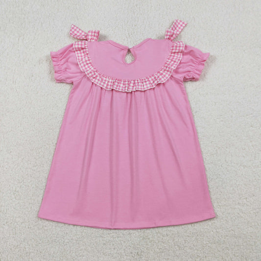RTS Baby Girls Short Sleeves Embroidery Smocked Floral Crosses Easter Pink Knee Length Dress