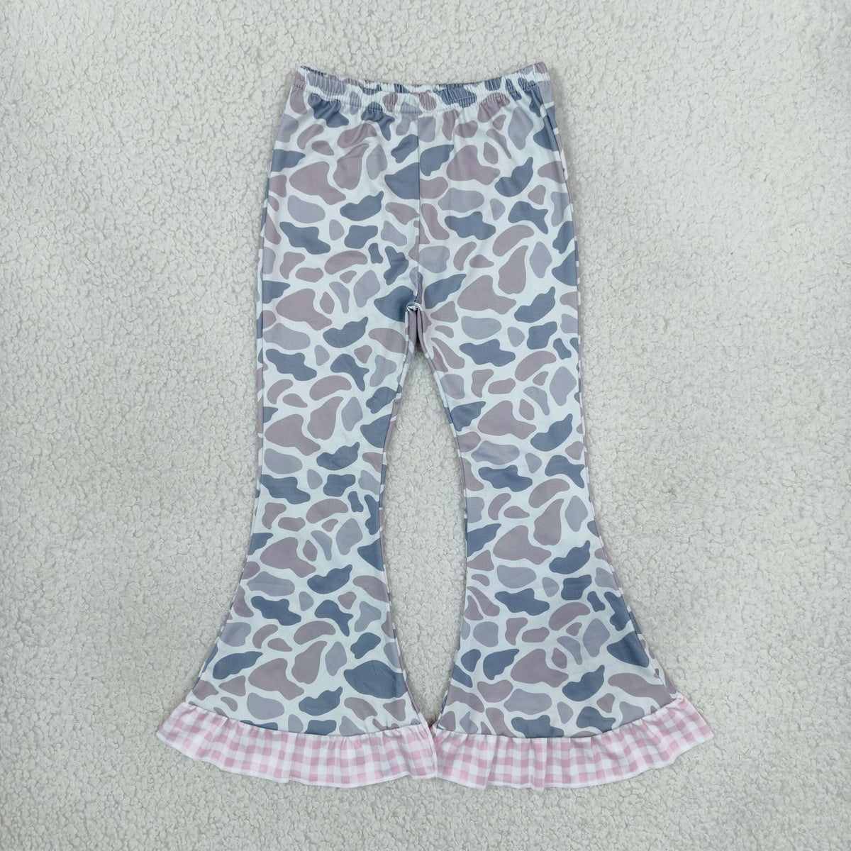 Baby Girls Kids Plaid Ruffle Bell Pants Bottoms Grey Camo Clothes RTS
