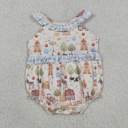 Baby Girls Infant Farm Animals Ruffle Summer Bubble Romper