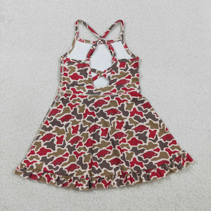 RTS Baby Girls Kids Straps Pigs Camo Print Team Yoga Ruffle Knee Length Dress