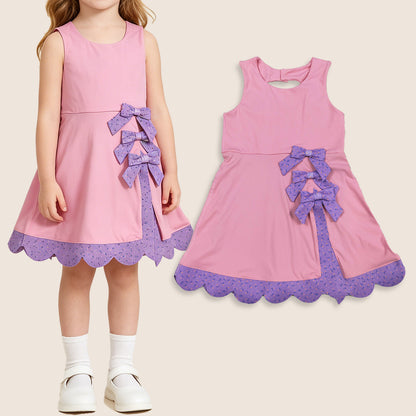 Baby Girls Kids Sleeveless Pink Plaid Bows with Shorts Yoga Dress