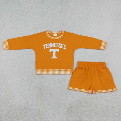 Baby Girls Kids Long Sleeves Orange Shirt Shorts Cotton Set Team Clothes