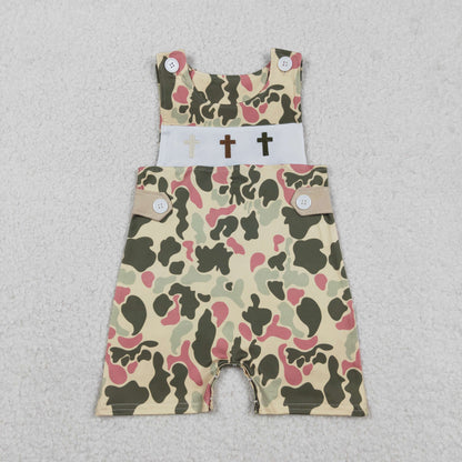Sibling Baby Boys Kids Embroidery Crosses Easter Camo Romper Shirt Tops