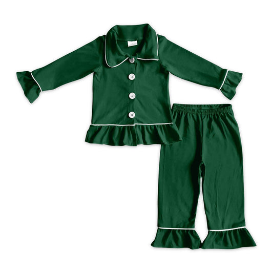 No moq Preorder Adult Women Buttons Shirt Pants Green Pajamas Christmas Set Clothes