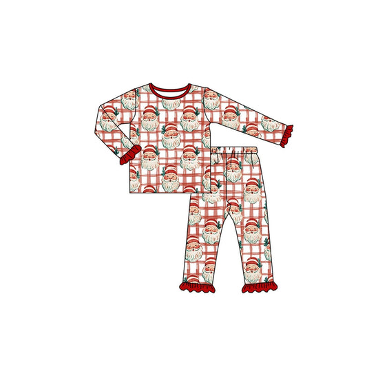Moq 5 Preorder Baby Girls Kids Long Sleeves Christmas Santa Plaid Shirt Pants Set Pajamas Clothes